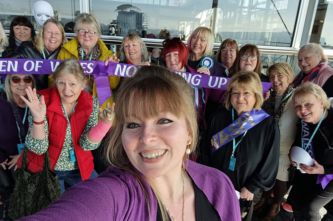 Delyth Jewell MS with WASPI campaigners outside the Senedd